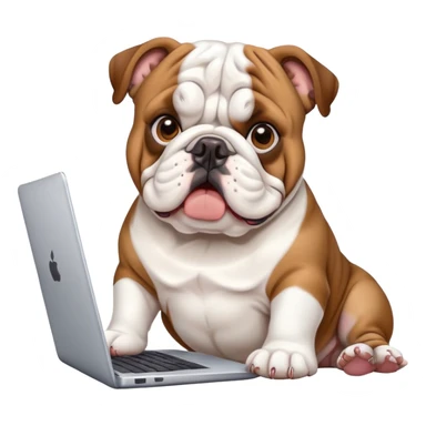 English bulldog with a laptop sticker
