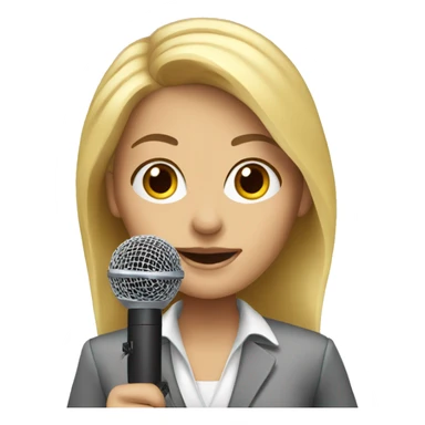 Blonde woman news reporter with microphone sticker