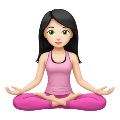 Girl with long black hair with green eyes doing yoga with pink clothes sticker
