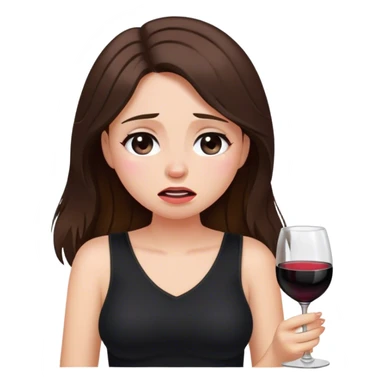brunette hair down girl black top holding wine crying sticker