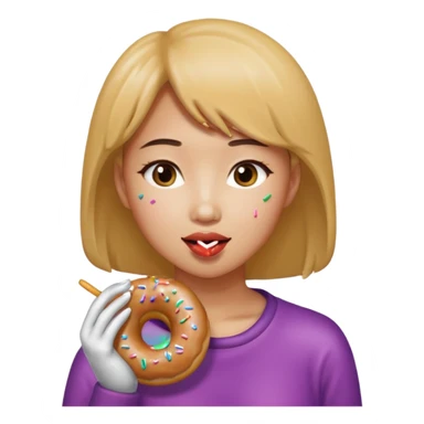 asian woman eating donut sticker