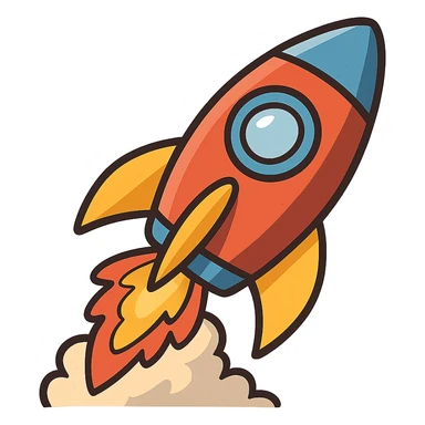 rocket ship with bold colors in flat toon style sticker
