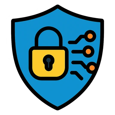 shield with a lock and subtle digital circuit lines, clean lines, professional, for an information and cybersecurity expert sticker