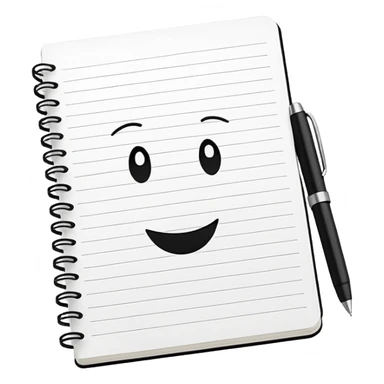 Minimalist open notebook with a pen, one page showing a small smiley face. Symbolizes self-reflection and emotion tracking. sticker
