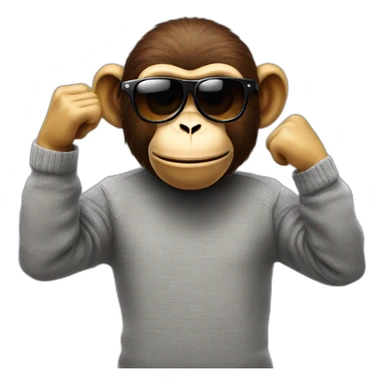 create an image of an emoji type monkey, this must have, very cool, sunglasses, sweater, doing the ok thumb sign, where png, full 4k, realistic sticker