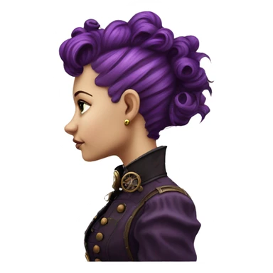 steampunk profile short mohawk purple Victorian wavy  on Caucasian girl with small nose round fat face sticker