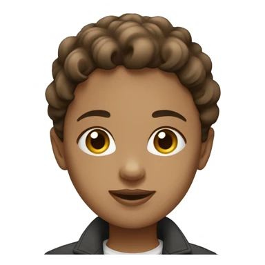 A girl wearing With brown darkish, ￼￼wavy hair, wearing a jacket sticker