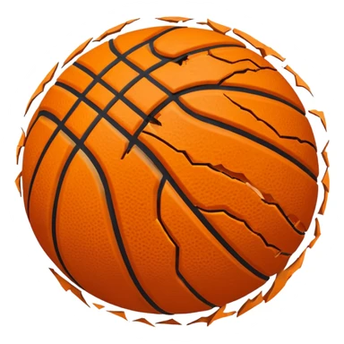 destroyed basketball, shredded and squashed, with exposed inner material sticker