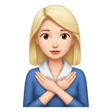 Woman putting both hands around her neck sticker