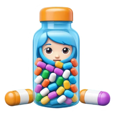 pills in bottle, 3d cartoon style, memoji style. sticker