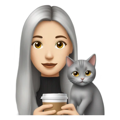 Girl with two Grey cats and a cip of coffee sticker