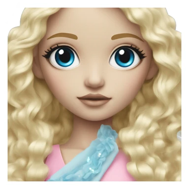 ocean blue doll eyes, blonde hair, feminine, pink, girl, angelic sticker