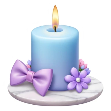 Purple candle on a white marble-candle-holder-stand, flowers, bow tie, light-blue, pink, white, pastel purple, aesthetic sticker