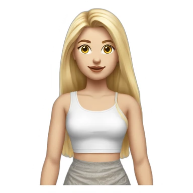 hyperrealistic caucasian female, long straight blonde hair, grey mini pencil skirt, white lace up crop tanktop sticker