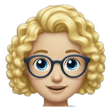 a girl with curly yellow hair to her neck and with round large glasses, Russian-Jewish appearance, with snow-white skin and a smile, and gray-blue eyes sticker