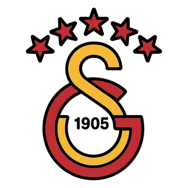 Galatasaray football club emblem with 5 stars on top, yellow and red colors, vector and simple appearance, no background sticker