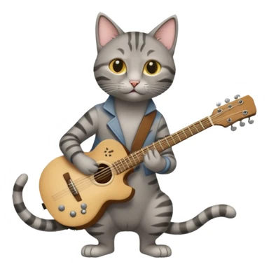 thin grey cat play guitar, long full body sticker