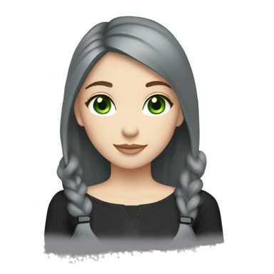 girl with brown hair and blue eyes wearing black and holding grey fat Russian blue cat with green eyes  sticker
