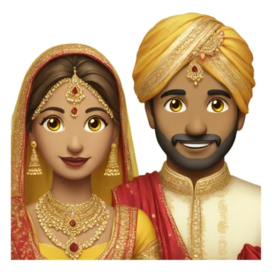 Indian groom and bride with yellow sticker