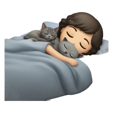 Brunette girl with short hair sleeping with grey cat  sticker