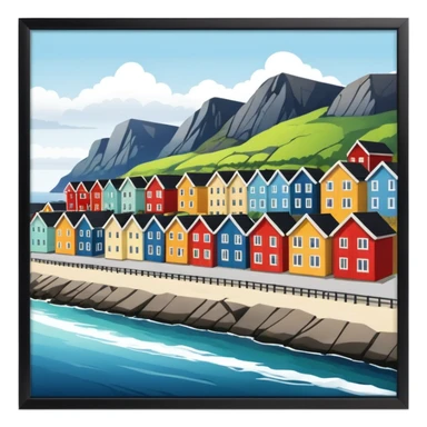 A coastal town in norway, apartment blocks sticker