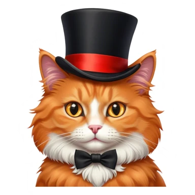 fluffy elegant orange cat with top hat black with red ribbon  sticker