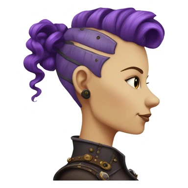 steampunk profile short mohawk purple wavy  on Caucasian girl with small nose round face sticker