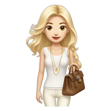 Blonde Asian girl with Birkin bag and Chanel necklace sticker