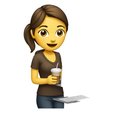 Girl with laptop and cold coffee  sticker