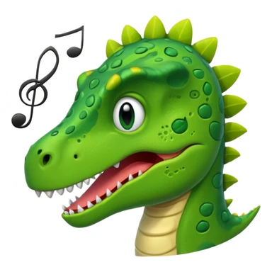 cartoon dinosaur face with music notes sticker