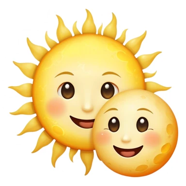 a really bright  big sun and a small moon who shines because of it. the sun is bigger and the tiny \moon bright too beside it smiling sticker