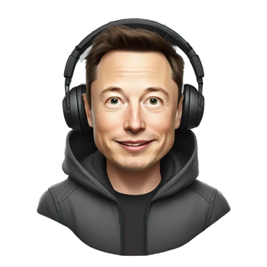 realistic happy Elon musk with hoodie wearing headsets sticker