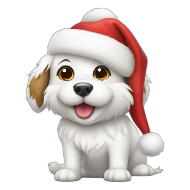furry white happy dog with christmas hat sticker