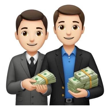 un chef d'entreprise en train de compter sa montagne de billet derrière lui une file de client qui entre dans son magasin pendant qu'à cote un autre chef d'entreprise poche vide pas de client  sticker