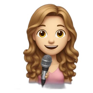 Caucasian girl with long Brown hair holding a michophone singing happy sticker