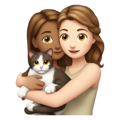  Brown hair white girl hug calico cat sticker