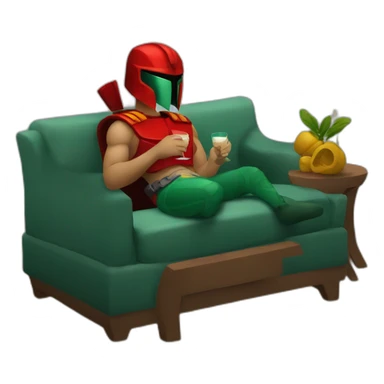 A red spartan drinking a relaxed coktail on a sofa sticker