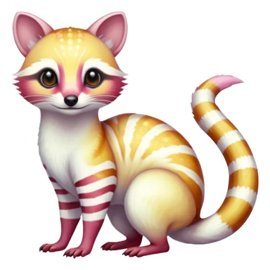 Iridescent white albino colorful fruity blingy crystalline Genet-Numbat-Marsupial-Ferret-Ocelot-Tanuki-Ocicat-hybrid-fusion, full body sticker