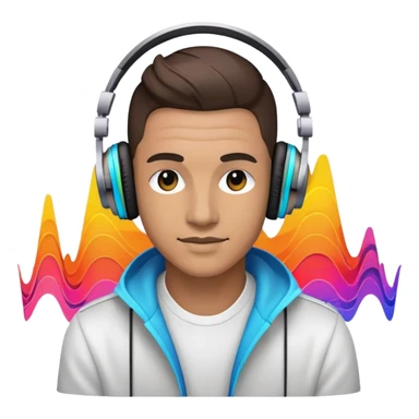 Electronic music DJ with headphones and colorful waveforms sticker