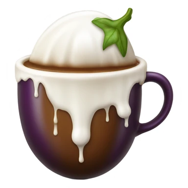 Eggplant emoji dripping milk into coffee emoji sticker