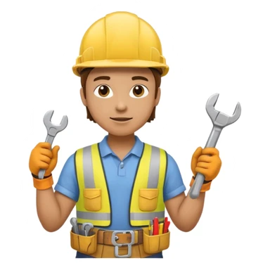 Construction worker in yellow helmet, tool belt sticker