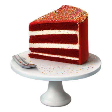 slice of red velvet cake, with sparkly sprinkles sticker
