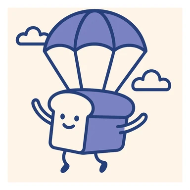 a fun and lighthearted loaf of bread parachuting down with sky background sticker