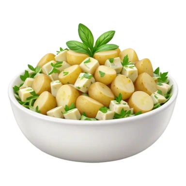 Cinematic Realistic Kartoffelsalat Dish Emoji, showcasing a traditional potato salad with fresh herbs and tangy dressing rendered with lifelike detail and vibrant, natural lighting. sticker