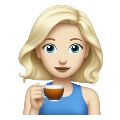 Pale Blonde Girl with blue eyes sipping tea sticker