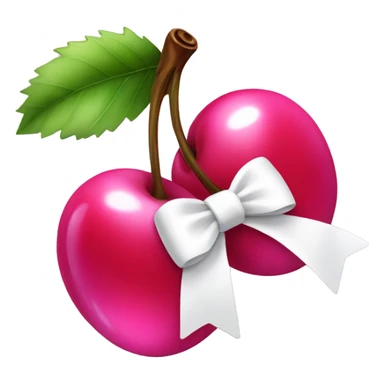 Pink shiny cherries with a white bow sticker