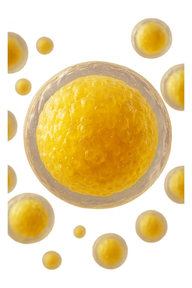 cellule di grasso anatomiche gialle realistiche umane fluttuano in aria, iperrealistico 4k sticker