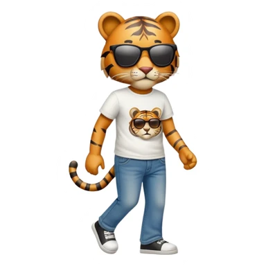 anthropomorphised tiger in a band t-shirt and jeans wearing sunglasses walking upright sticker