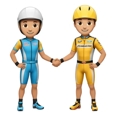 2 racers in gear shaking hands sticker