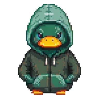 dark green rubber duck with tiny hoodie sticker